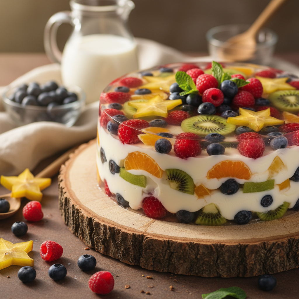 Gaivus želė tortas su kondensuotu pienu: paprastas receptas